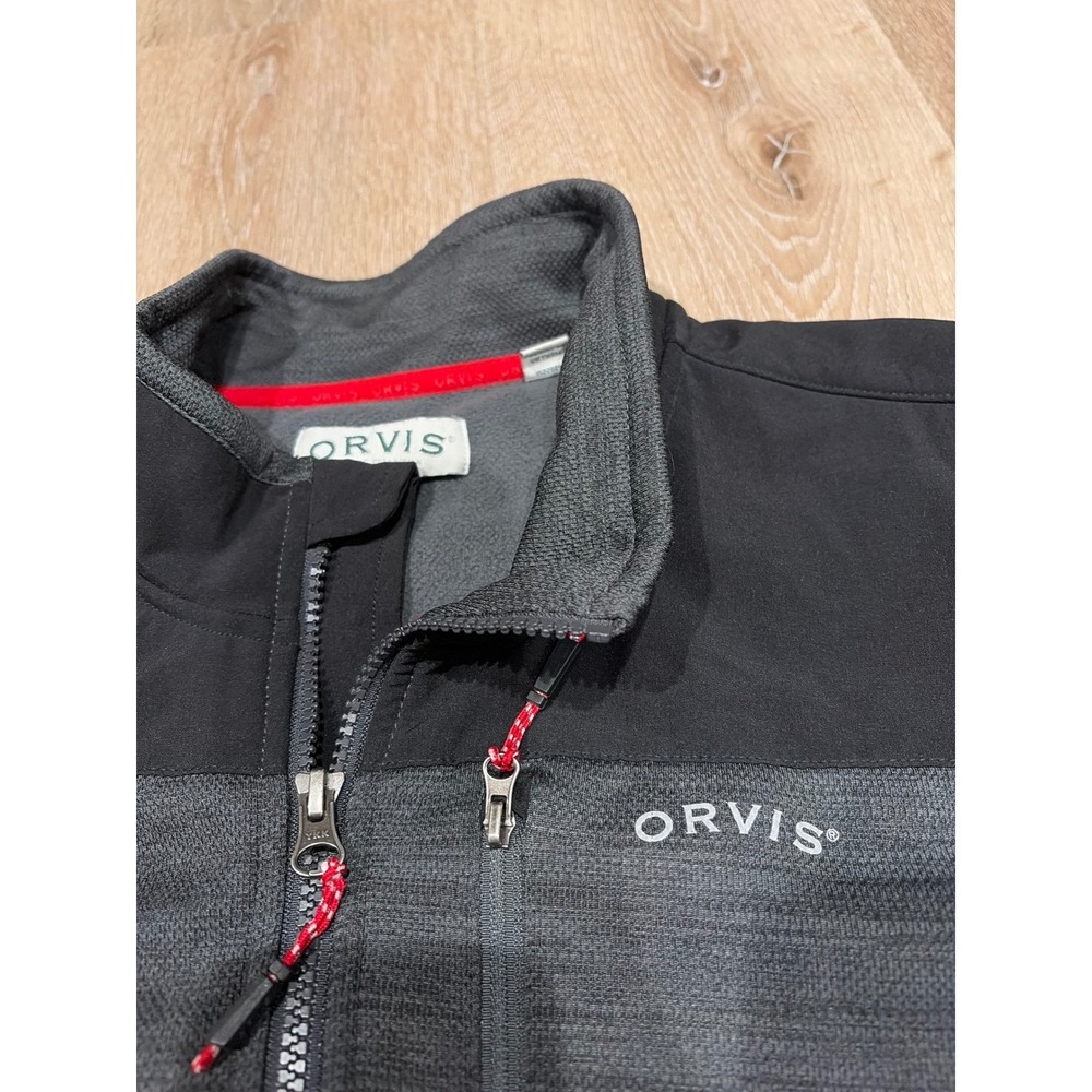 Orvis Mens Full Zip Grid Fleece Jacket Gray Black Softshell Overlay XL